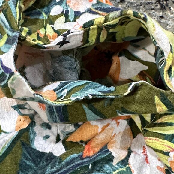 Capture Women Dress Size 10 Green Orange Yellow Floral Linen Viscose Pockets - Picture 6 of 7